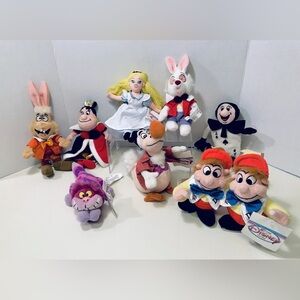 The Disney Store Vintage Alice In Wonderland Set Of 9 Bean Bag Plush Toys NWT